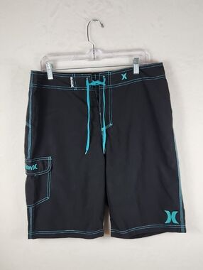 Hurley‎ One and Only Boardshort 22" Men's Swimwear Black Cyan Size 34
